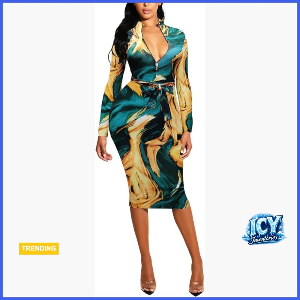 Vintage Print Bodycon Midi Dress Sleeveless Mock Neck Slim Fit